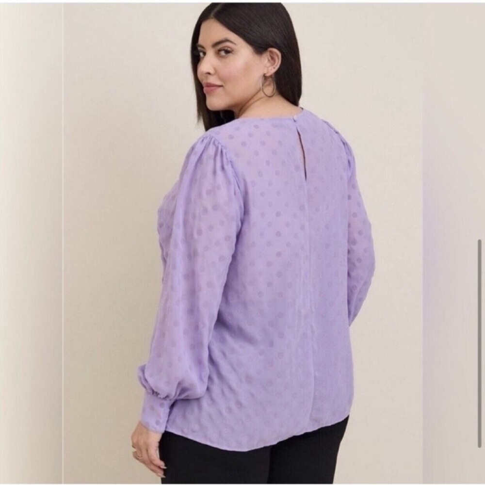 NWT Torrid Clip Dot polka dots lavender puff sleeve Long Stem Rose top SZ 1 NEW - Picture 4 of 10